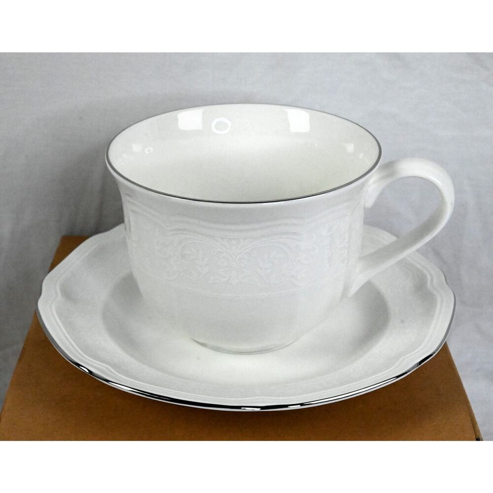 MIKASA Ultima+ Floral Moire HK 404 Breakfast Teacup & Saucer NIB
